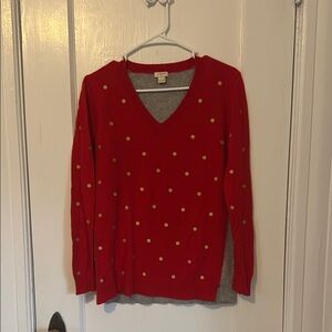 J. Crew V-Neck Sweater in Red with Gold Dots